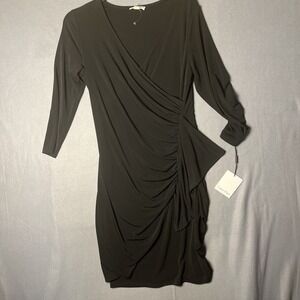 CALVIN KLEIN Womens Black Vneck Thigh Slit  Dress‎ 6-NWT